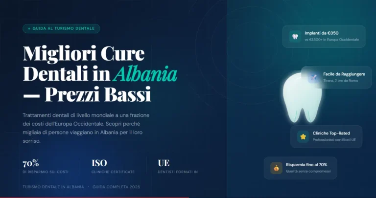 Paziente felice e sorridente dopo le cure presso la nostra clinica dentale in Albania.