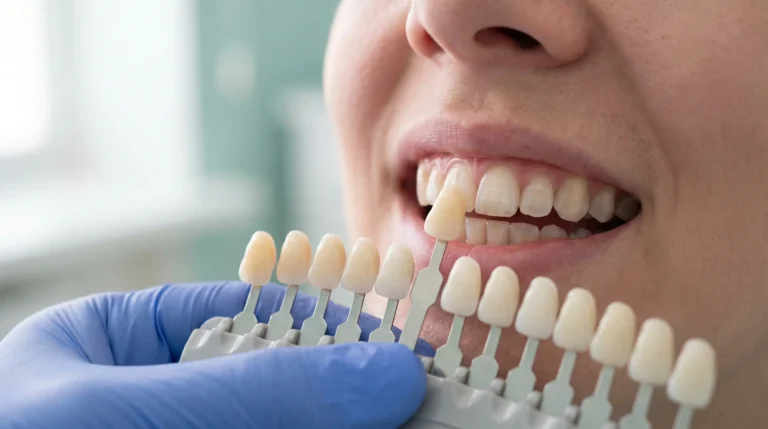 Teeth whitening shade comparison at Andent Clinic Tirana Albania