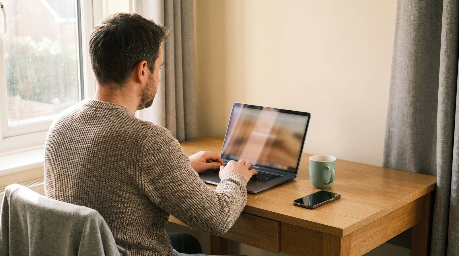 Man searching online for an NHS dentist near him accepting new patients in the UK