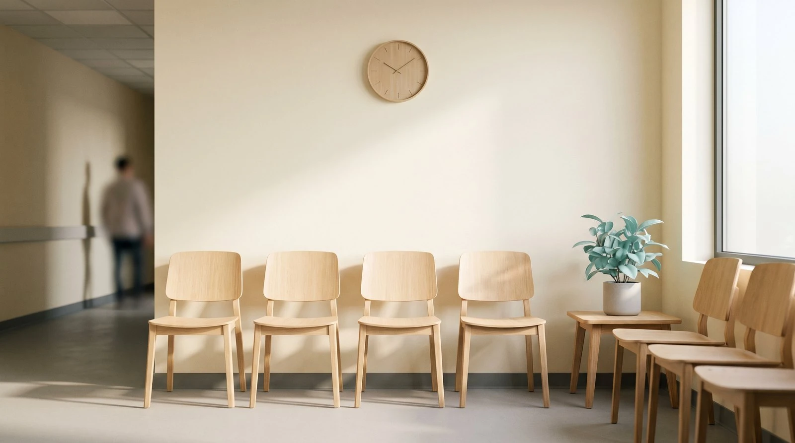 Empty dental clinic waiting room representing long NHS dentist waiting lists in the UK